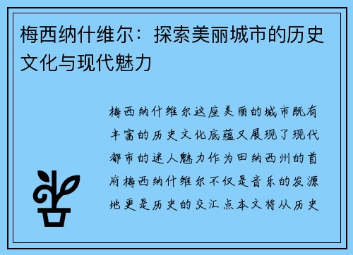 梅西纳什维尔：探索美丽城市的历史文化与现代魅力